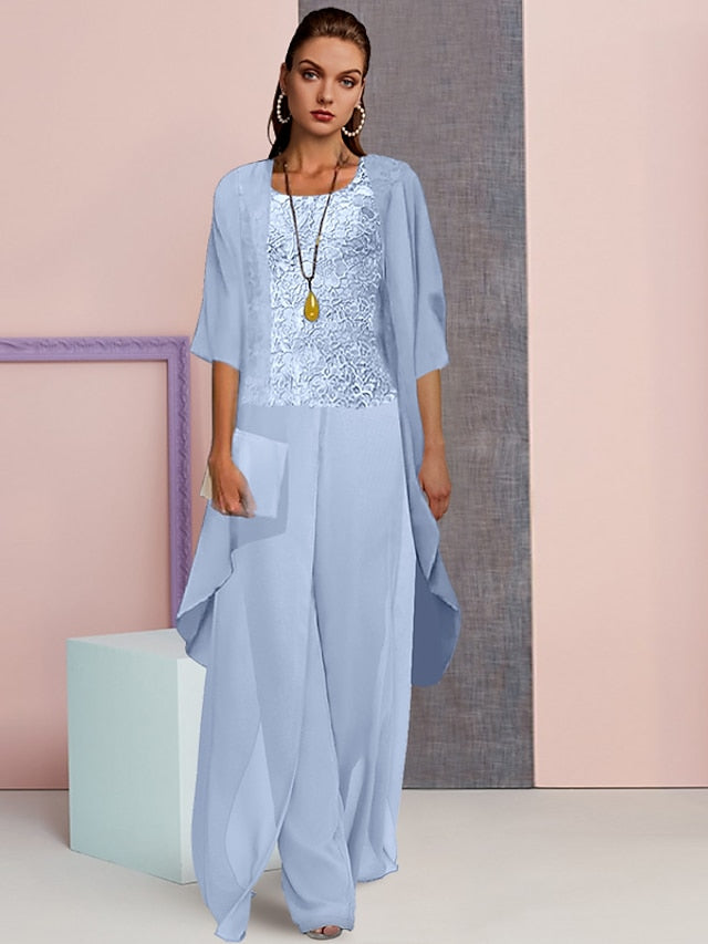 Chiffon-Hosenanzüge mit Jacke für die Mutter der Braut 