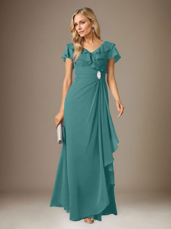 Stormy A-Linien-Chiffonkleid mit V-Ausschnitt und Raffungen 
