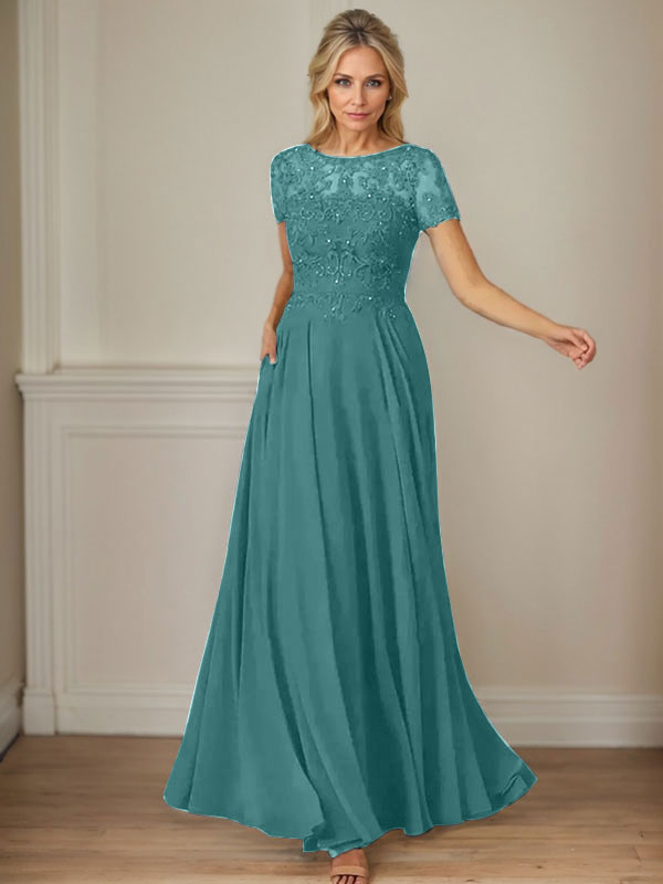 Dunkelblaues A-Linien-Pailletten-Chiffonkleid mit U-Boot-Ausschnitt 