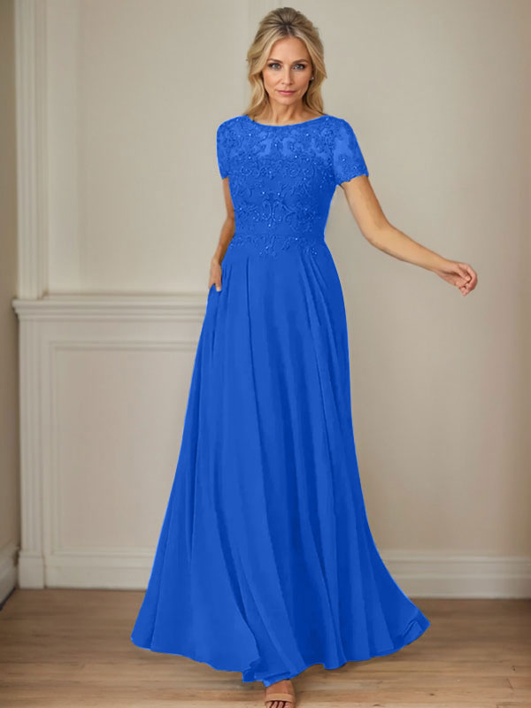 Dunkelblaues A-Linien-Pailletten-Chiffonkleid mit U-Boot-Ausschnitt 