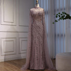 Luxuriöses, nudefarbenes Meerjungfrauen-Abendkleid mit Cape-Ärmeln LA71885A 
