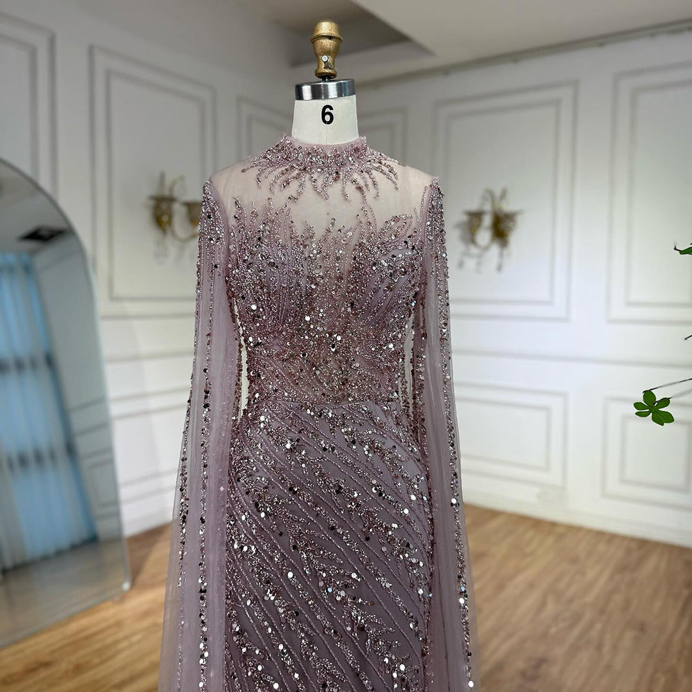 Luxuriöses, nudefarbenes Meerjungfrauen-Abendkleid mit Cape-Ärmeln LA71885A 
