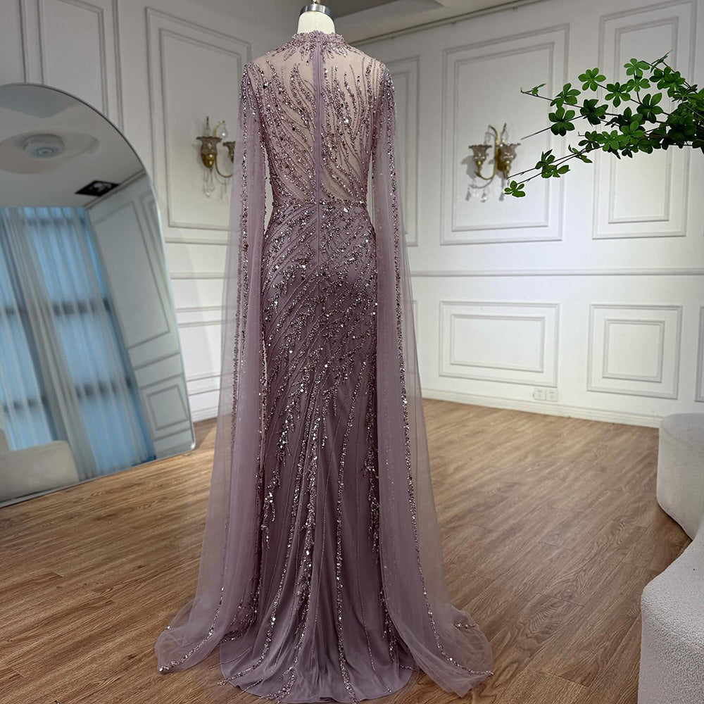 Luxuriöses, nudefarbenes Meerjungfrauen-Abendkleid mit Cape-Ärmeln LA71885A 