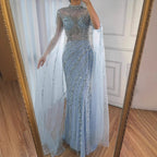 Luxuriöses, nudefarbenes Meerjungfrauen-Abendkleid mit Cape-Ärmeln LA71885A 