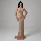 Vestido de noche de sirena con encaje árabe y cuentas, de lujo, con mangas LA72545 