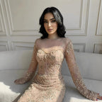 Vestido de noche de sirena con encaje árabe y cuentas, de lujo, con mangas LA72545 