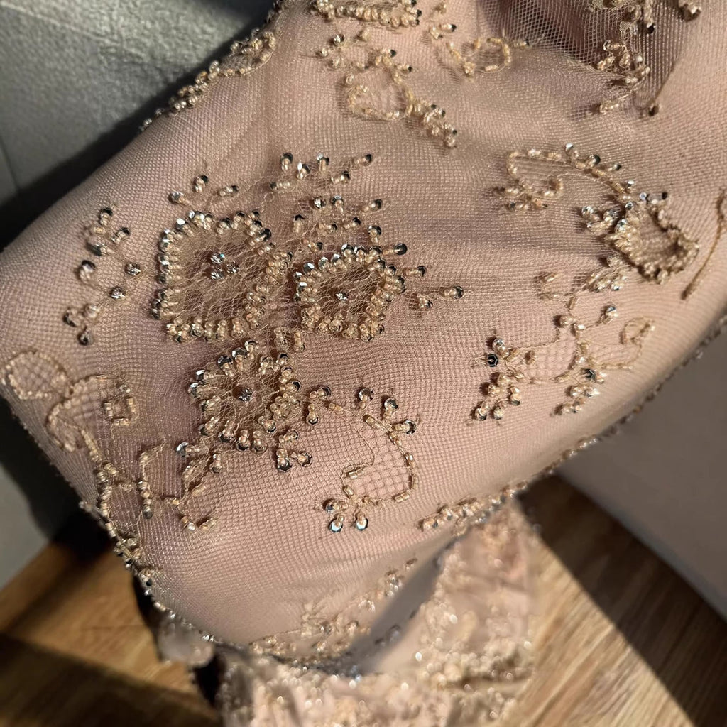 Vestido de noche de sirena con encaje árabe y cuentas, de lujo, con mangas LA72545 
