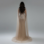 Dubai Luxus-Abendkleid mit hautfarbenen Cape-Ärmeln und Perlenbesatz LA72575A