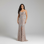 Luxuriöses, nudefarbenes Meerjungfrauen-Abendkleid mit Korsett und Perlenbesatz LA72803A