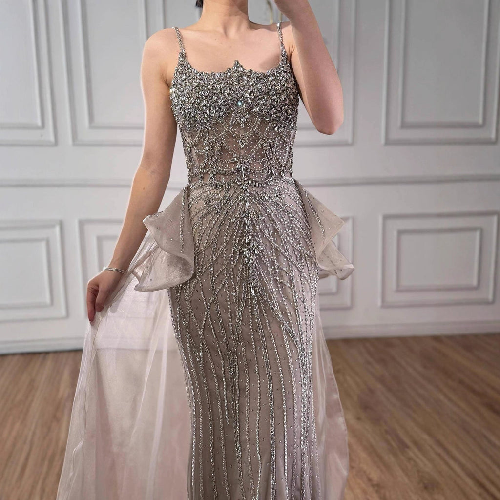 Vestido de noche de sirena con tirantes finos y cuentas de cristal color caramelo de lujo LA72810A