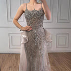 Vestido de noche de sirena con tirantes finos y cuentas de cristal color caramelo de lujo LA72810A