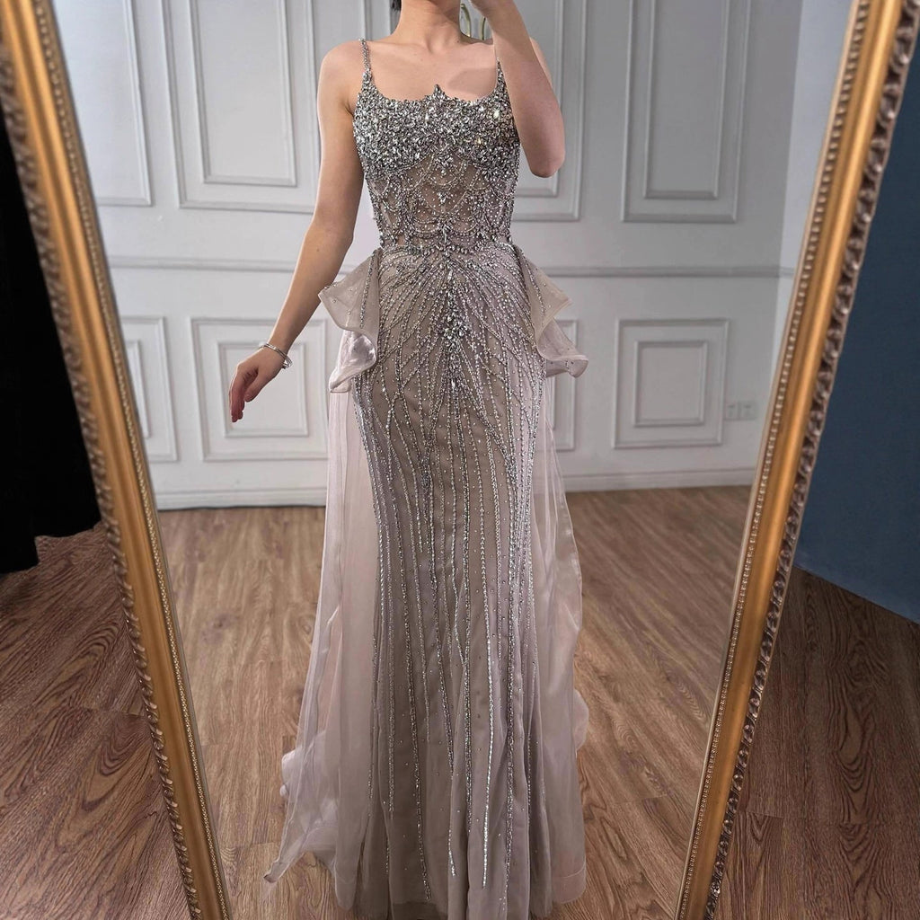 Vestido de noche de sirena con tirantes finos y cuentas de cristal color caramelo de lujo LA72810A