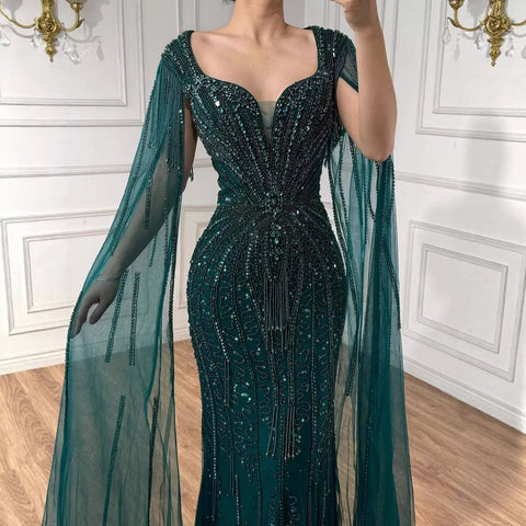 Luxury Caramel Beaded Evening Dress With Cape LA72992A