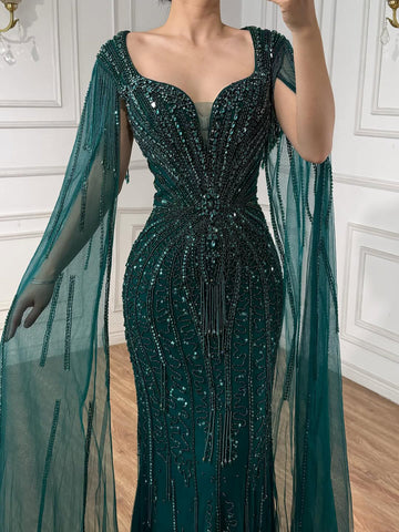 Luxury Caramel Beaded Evening Dress With Cape LA72992A