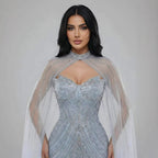 Luxuriöses, nudefarbenes Meerjungfrauen-Abendkleid mit Cape-Ärmeln LA73118