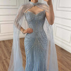 Luxuriöses, nudefarbenes Meerjungfrauen-Abendkleid mit Cape-Ärmeln LA73118