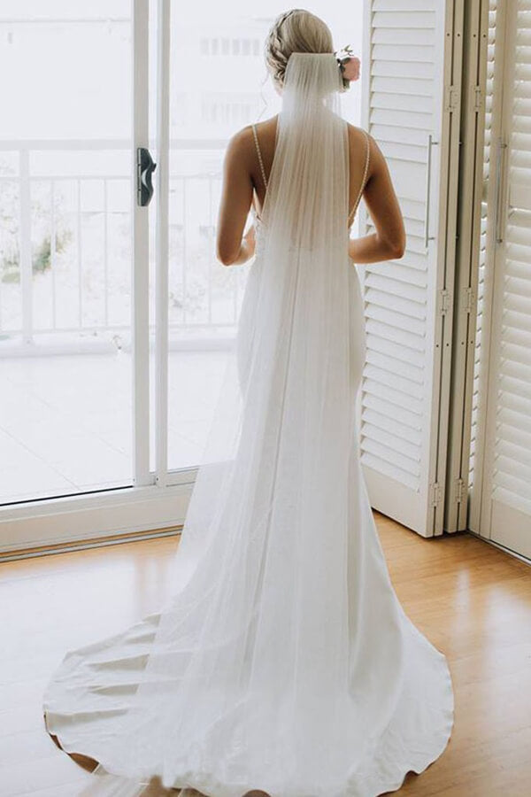 Vestidos de novia de encaje con escote sirena y tirantes finos sin espalda, vestido de novia