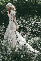 Lace Mermaid High Neck Long Sleeves Beach Wedding Dresses, Bridal Gown