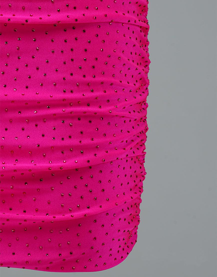Vestido de fiesta corto rosa intenso con tirantes finos ajustables