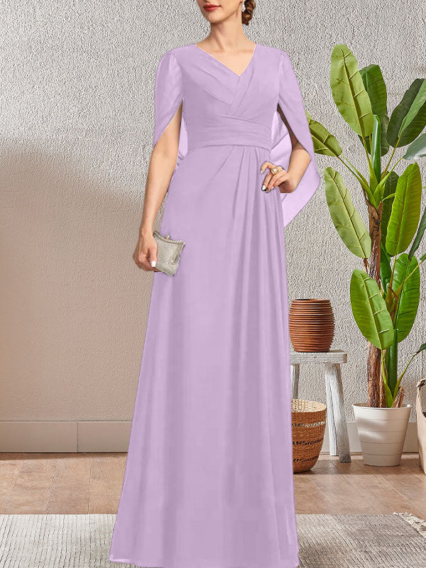 Vestido largo para madre de la novia con escote en V y corte A en azul marino oscuro