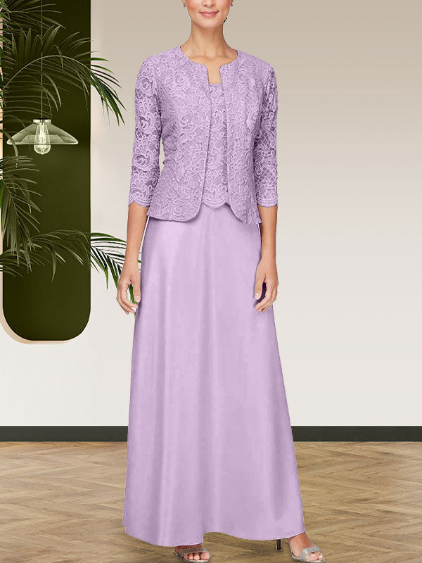 Glitzerndes Spitzen- und Satin-Rockjackenkleid mit offener Jacke