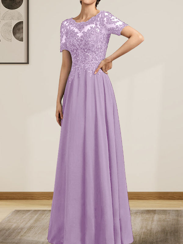 Vestido de gasa con encaje y lentejuelas para madre de la novia, largo hasta el suelo, con escote en A y ilusión