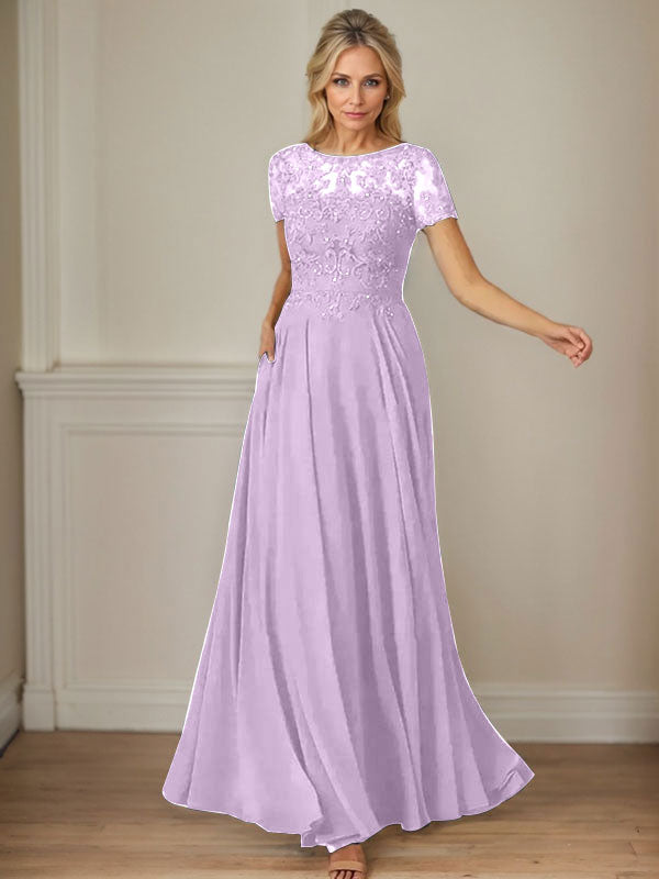 Dunkelblaues A-Linien-Pailletten-Chiffonkleid mit U-Boot-Ausschnitt 