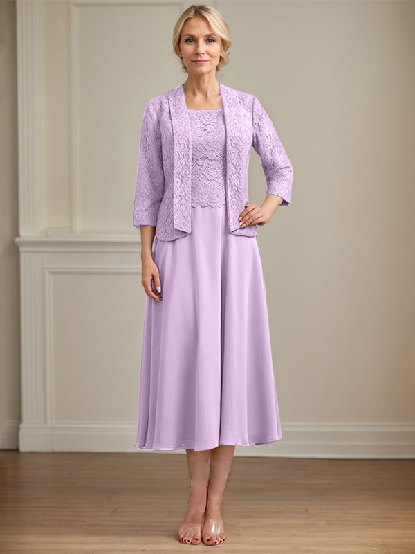 Vestido de gasa con encaje y escote redondo hasta la rodilla para madre de la novia 