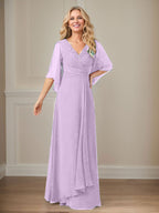 Langes Pailletten-Chiffon-Kleid in A-Linie mit V-Ausschnitt für die Mutter