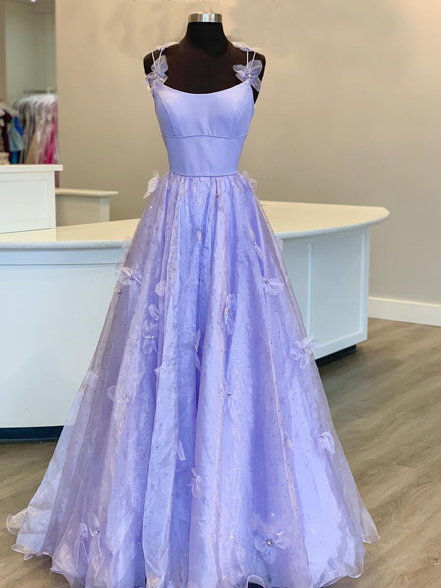 A-Linien-Abendkleid aus Organza mit Spaghettiträgern