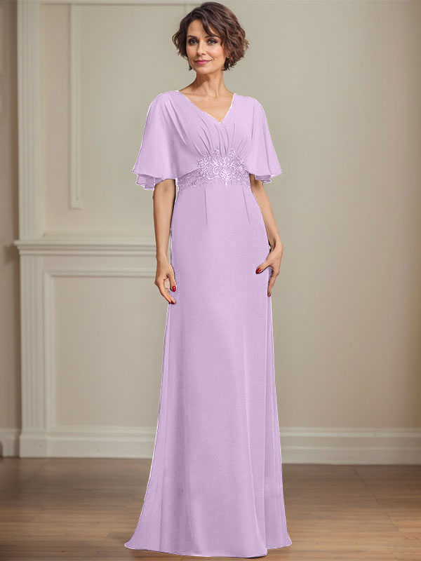 A-Linien-Kleid aus Chiffon mit V-Ausschnitt, bodenlang, für die Mutter der Braut, mit plissierten Paillettenapplikationen und Spitze