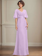 A-Linien-Kleid aus Chiffon mit V-Ausschnitt, bodenlang, für die Mutter der Braut, mit plissierten Paillettenapplikationen und Spitze