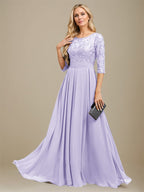 A-Linien-Kleid aus Chiffon mit Paillettenapplikationen und Rundhalsausschnitt, bodenlang, für die Mutter der Braut 