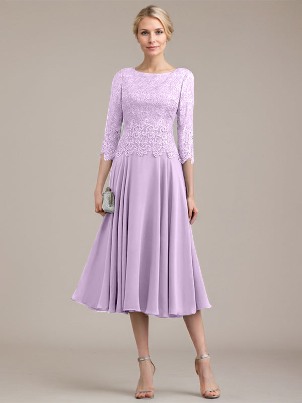 A-Linien-Kleid aus Chiffon mit Rundhalsausschnitt und Teelänge für die Mutter der Braut 