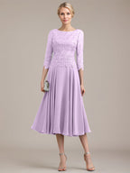 A-Linien-Kleid aus Chiffon mit Rundhalsausschnitt und Teelänge für die Mutter der Braut 