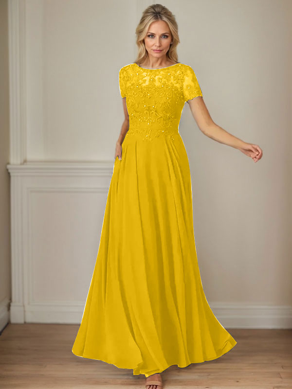 Dunkelblaues A-Linien-Pailletten-Chiffonkleid mit U-Boot-Ausschnitt 
