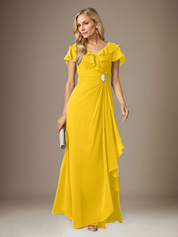 Stormy A-Linien-Chiffonkleid mit V-Ausschnitt und Raffungen 