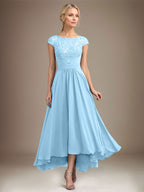 A-Linien-Kleid aus Chiffon mit asymmetrischem, plissiertem Spitzeneinsatz und Illusion-Ausschnitt für die Mutter der Braut 