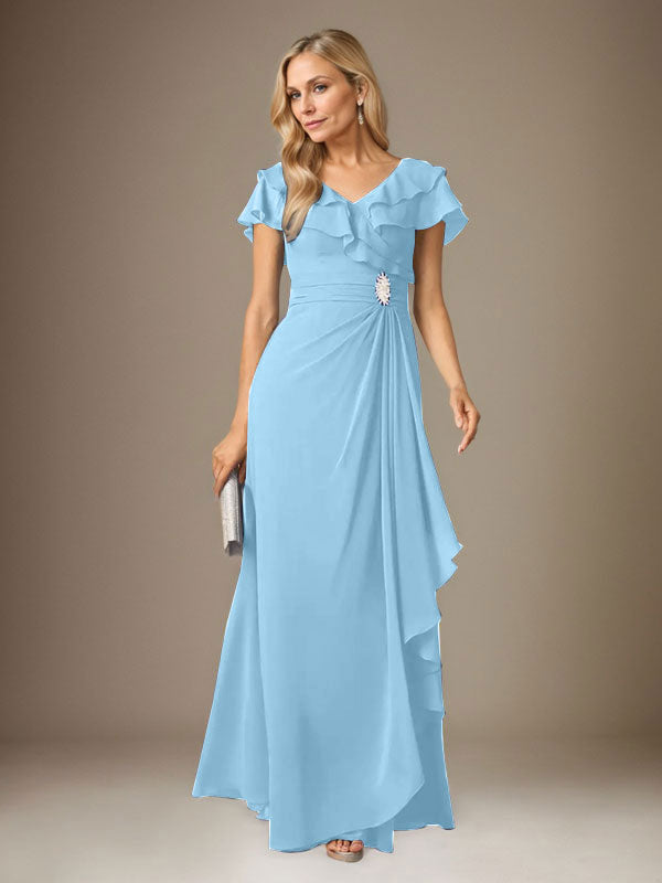 Stormy A-Linien-Chiffonkleid mit V-Ausschnitt und Raffungen 