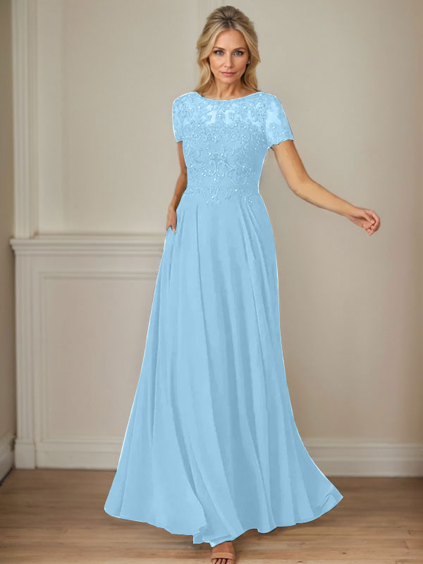 Dunkelblaues A-Linien-Pailletten-Chiffonkleid mit U-Boot-Ausschnitt 