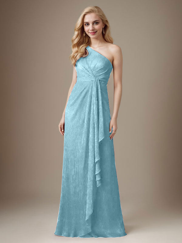 Rubinrotes Etuikleid mit One-Shoulder-Schulter und Metallic-Mesh-Optik, Brautmutterkleid