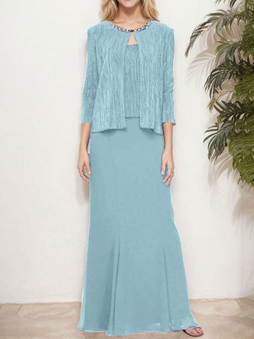 Vestido de dos piezas con efecto metalizado y chaqueta