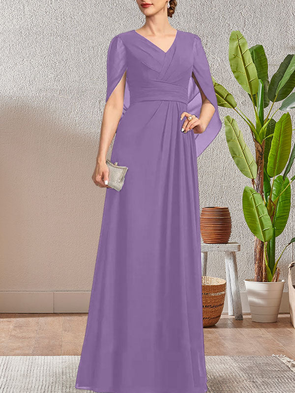 Vestido largo para madre de la novia con escote en V y corte A en azul marino oscuro