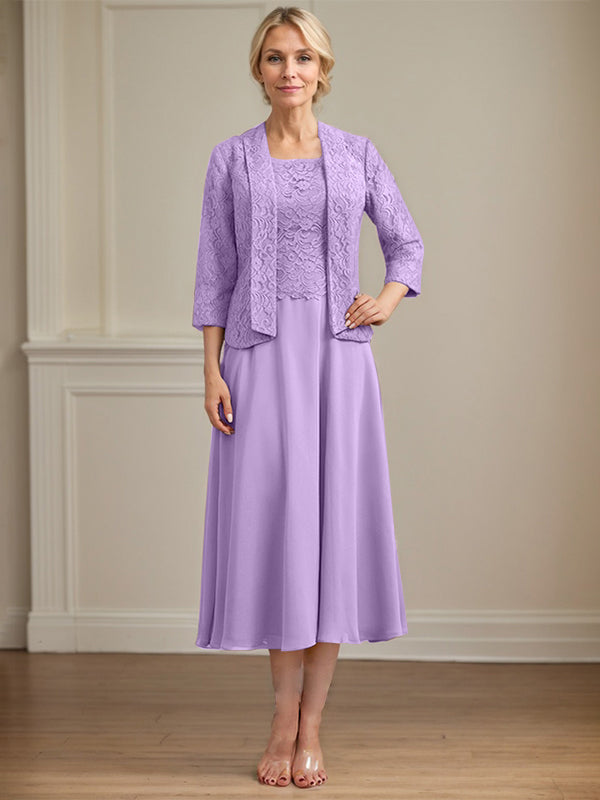 Vestido de gasa con encaje y escote redondo hasta la rodilla para madre de la novia 