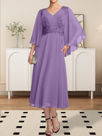 Vestido de gasa con encaje y escote en V, largo hasta la rodilla, para madre de la novia, con lentejuelas y abalorios