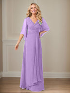 Langes Pailletten-Chiffon-Kleid in A-Linie mit V-Ausschnitt für die Mutter