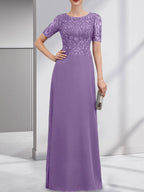 A-Linien-Kleid aus Chiffon mit Pailletten und Rundhalsausschnitt, bodenlang, für die Mutter der Braut