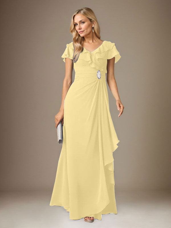 Stormy A-Linien-Chiffonkleid mit V-Ausschnitt und Raffungen 