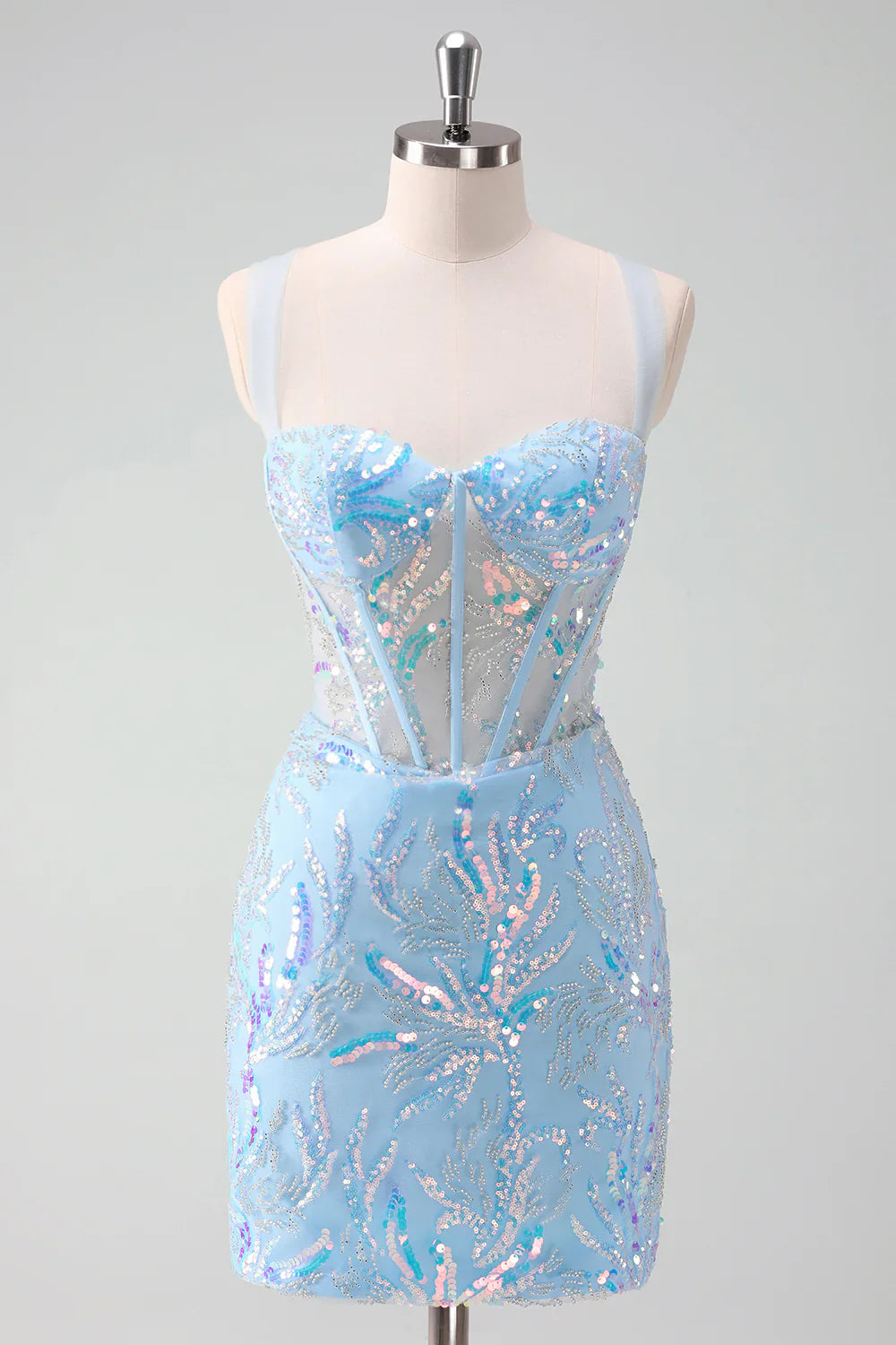 Vestido de fiesta corto ajustado con corsé y bordado de lentejuelas ligeras
