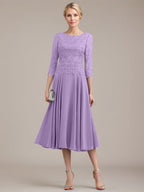 A-Linien-Kleid aus Chiffon mit Rundhalsausschnitt und Teelänge für die Mutter der Braut 